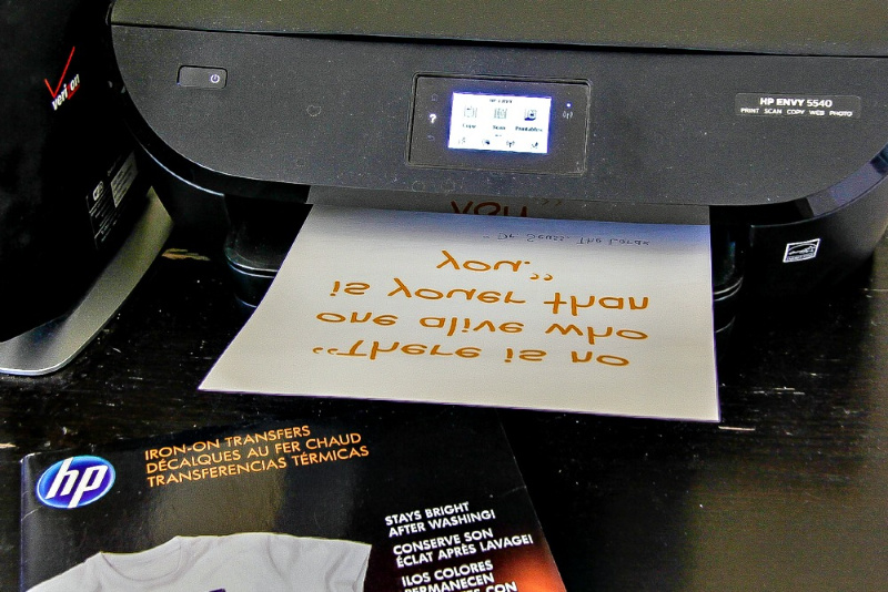 HP printer printing a tshirt transfer