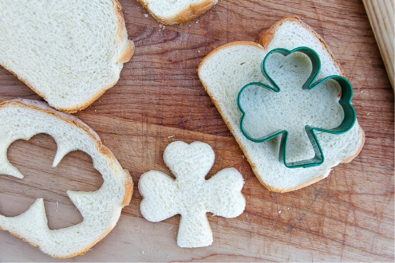 How to cut shamrock shapes in bread.