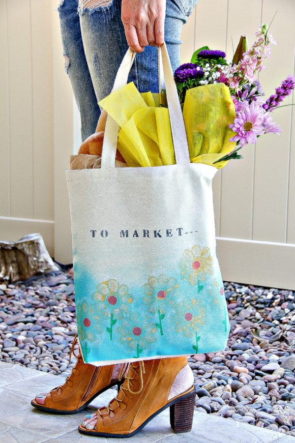 hand painted market tote bag