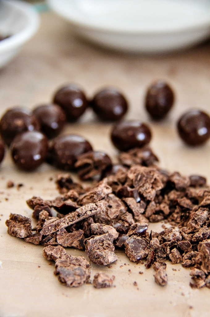 chocolate covered coffee beans chopped for a topping