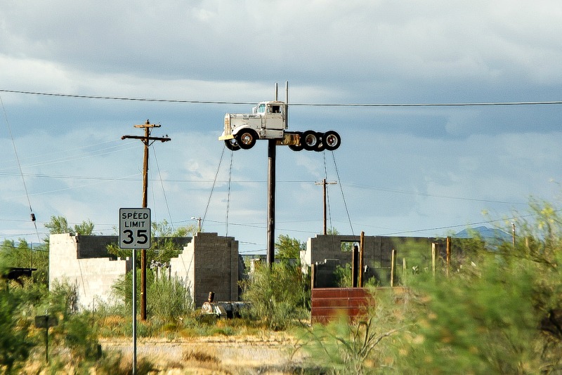 A truck on a pole along Route 66.