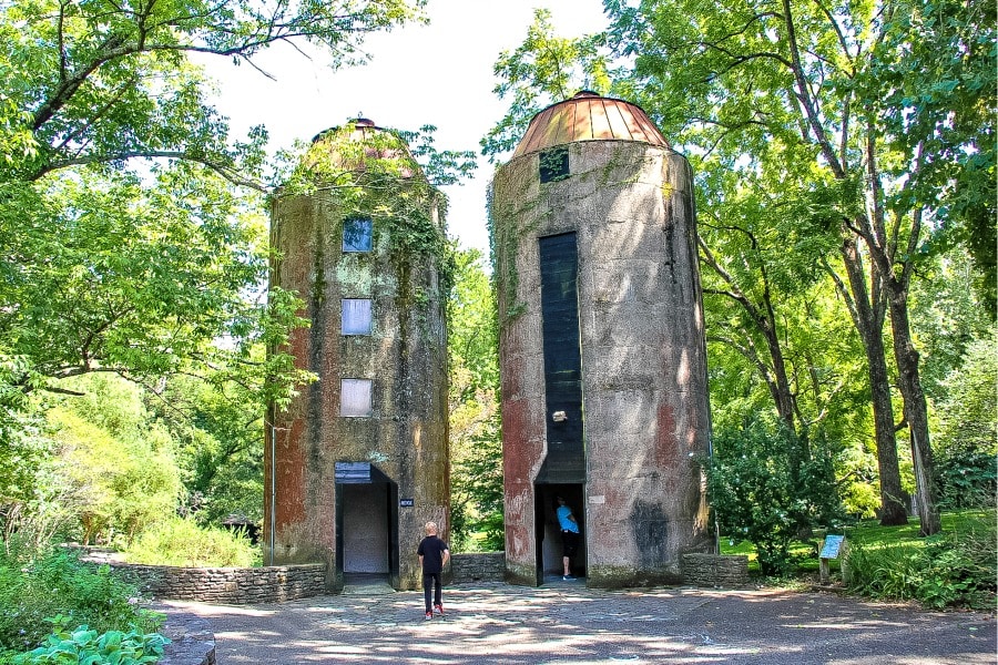 Silos in the sensory garden during summer.