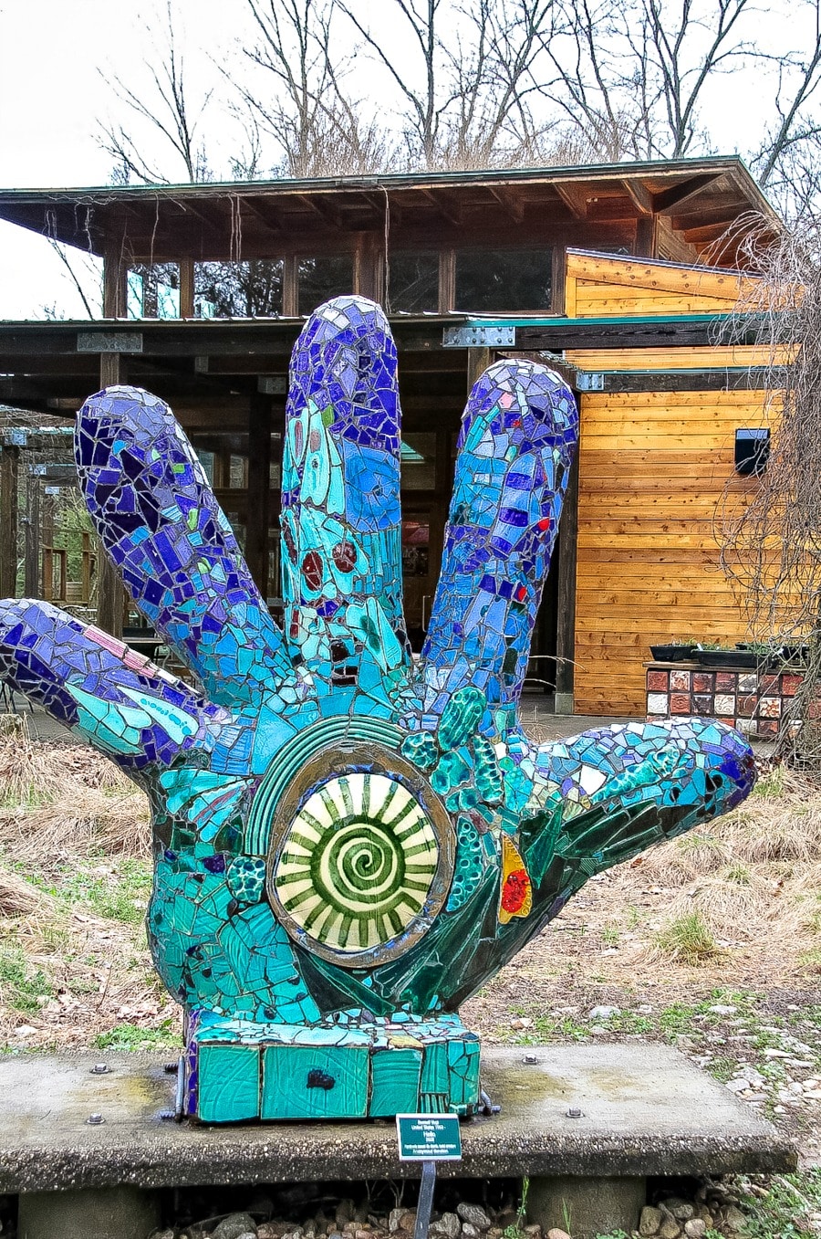 Bernheim Forest hand sculpture near the visitor center