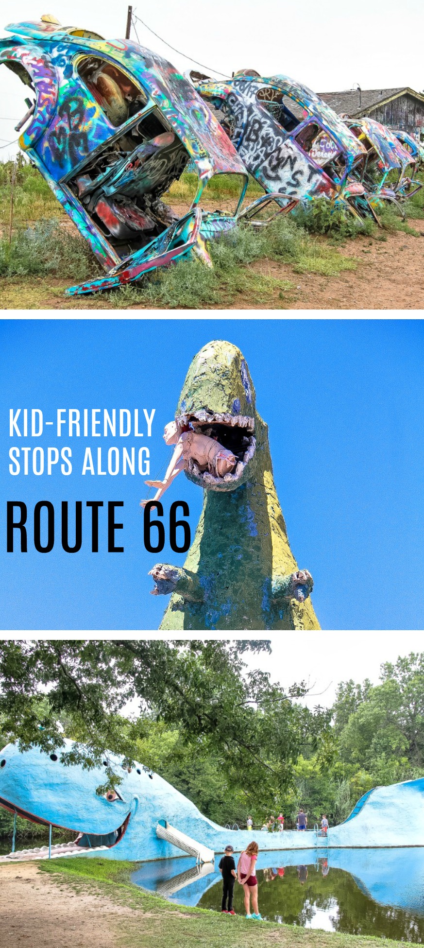 U.S route 66 fun road trip stops with kids Pinterest image