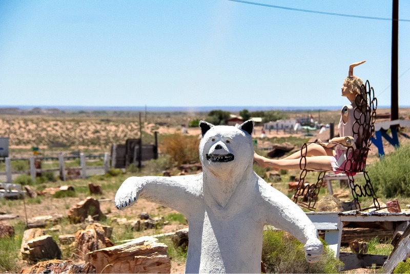 Roadside attractions at Stewart's Petrified Wood in Arizona.