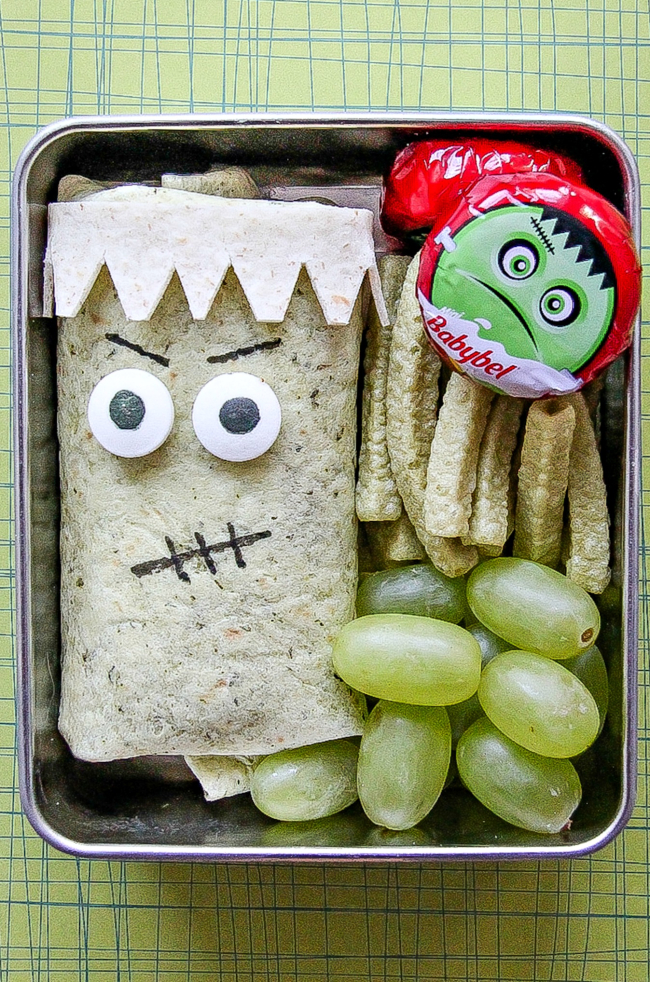 A Halloween lunch idea for kids for Frankenstein Friday.