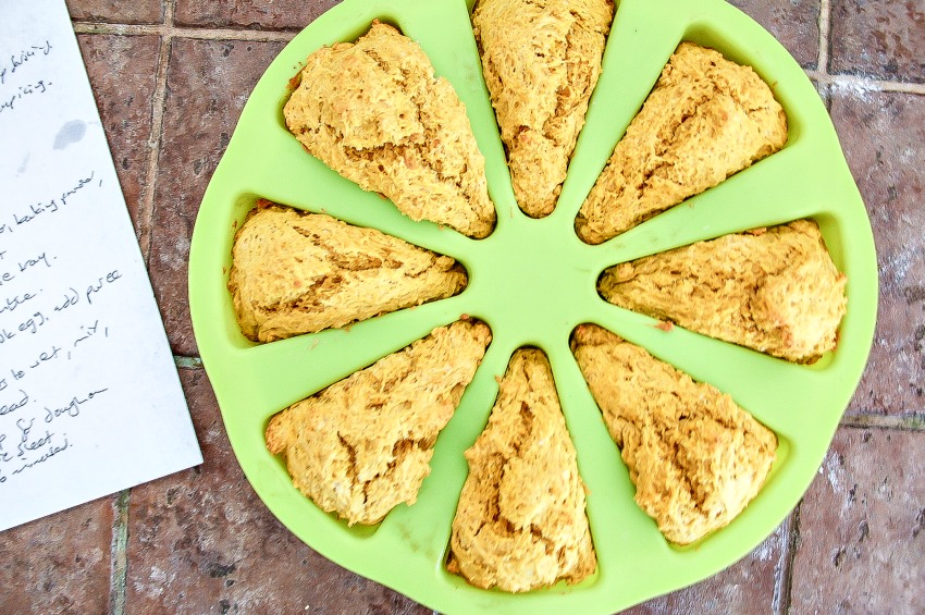 Scones baked in a silicone scone mold.