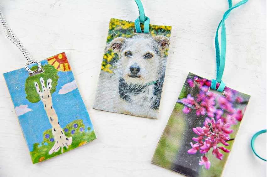 custom luggage tags using kids artwork and family photos