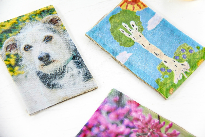 diy luggage tags made using family photos and kids artwork