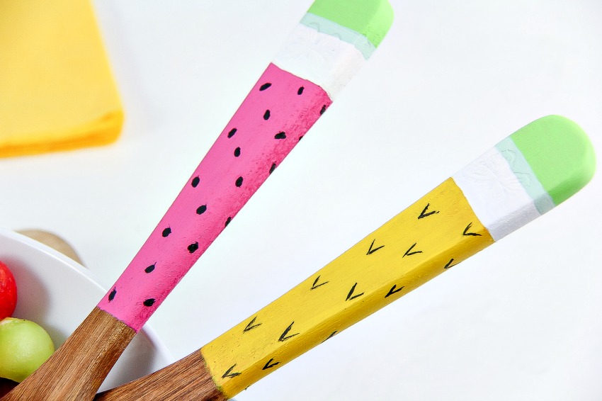 watermelon and pineapple painted salad servers summer craft