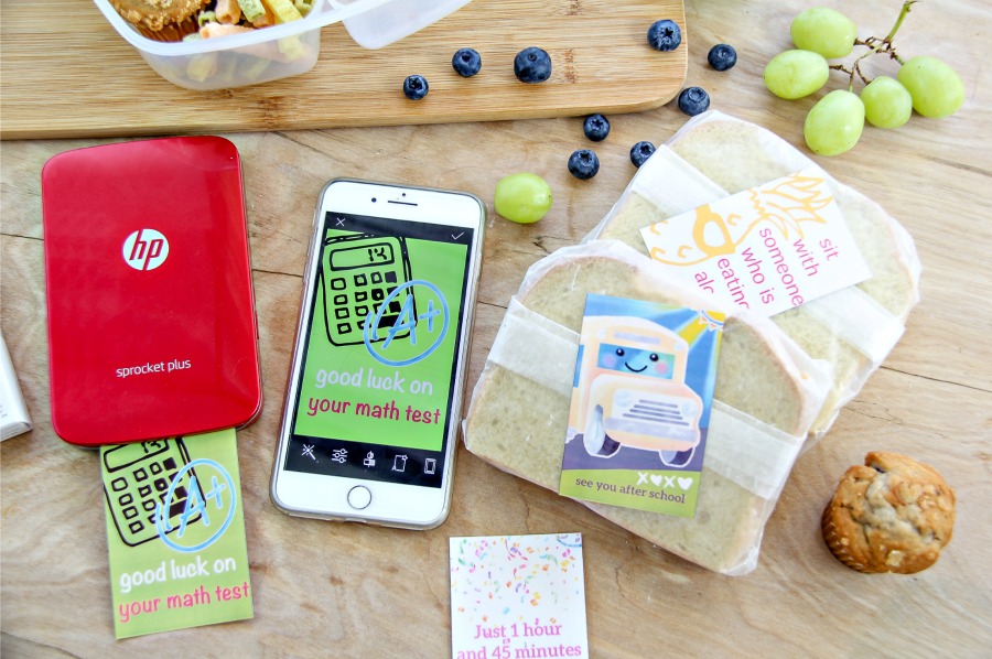 lunchbox labels for kids made using a HP Sprocket and a cell phone