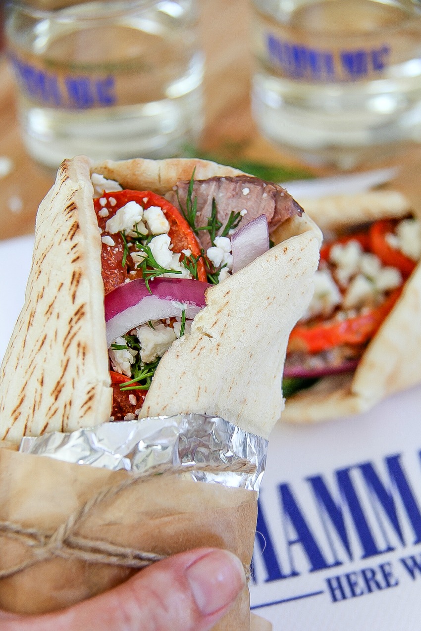lam gyros wrapped in foil and parchment paper to avoid mess