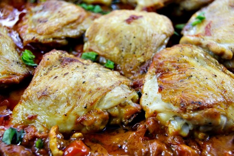 Skillet Chicken Thighs In a Tomato Mascarpone Sauce | Tonya Staab