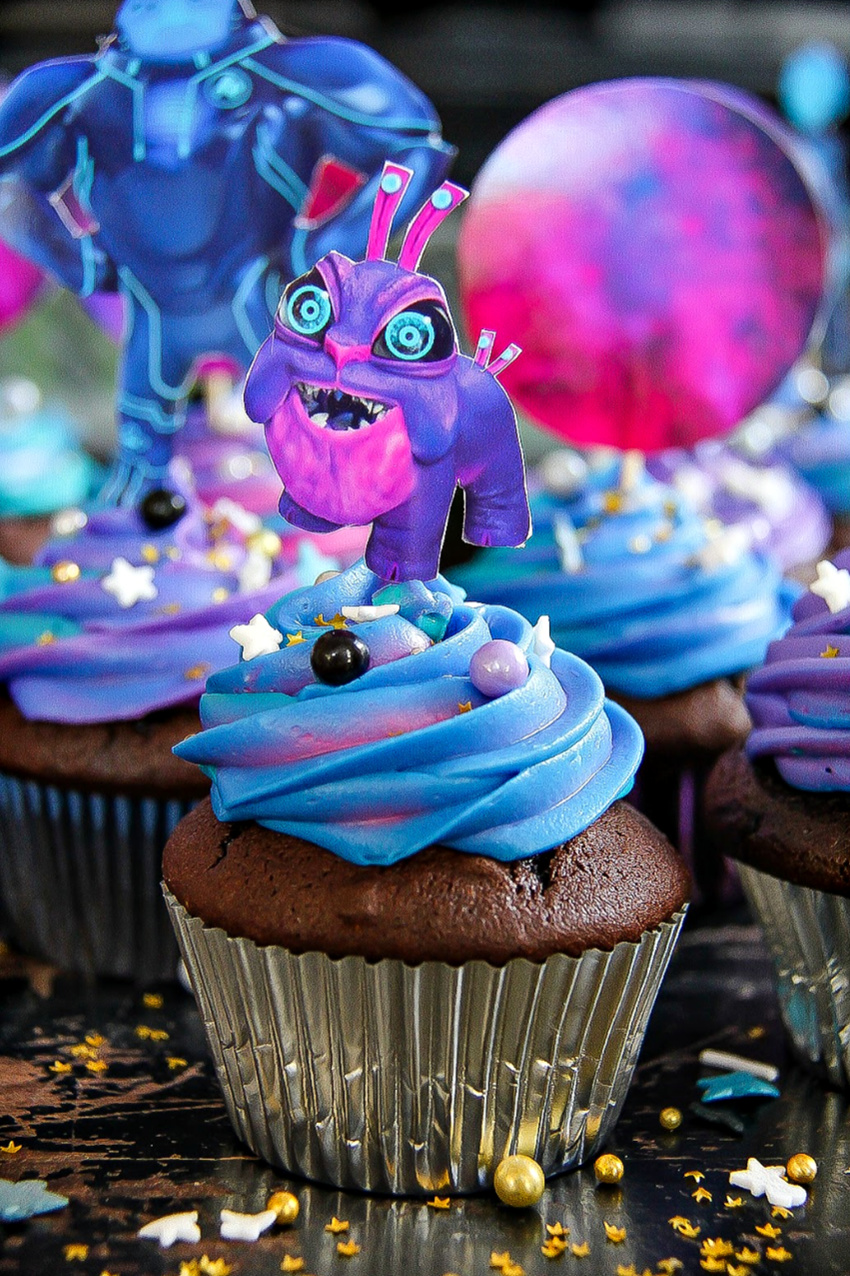 Dreamworks 3Below galaxy cupcakes with cupcake toppers.