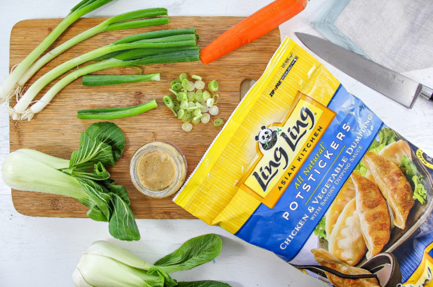 Ling Ling potstickers and fresh produce to make soup