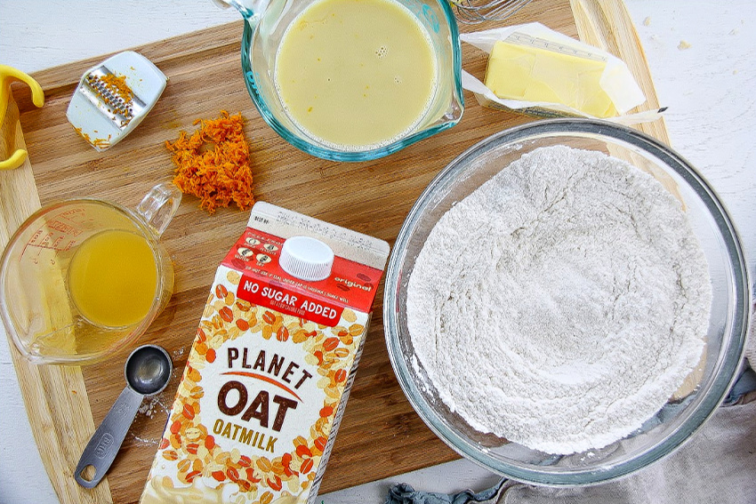 Planet Oat Oatmilk being used to bake a cake.