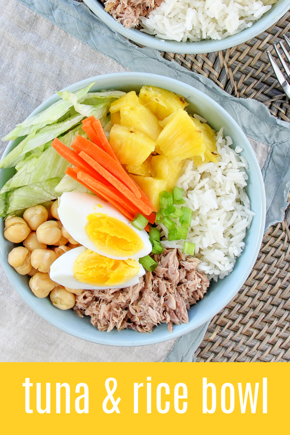 tuna and rice protein bowl Pinterest image.