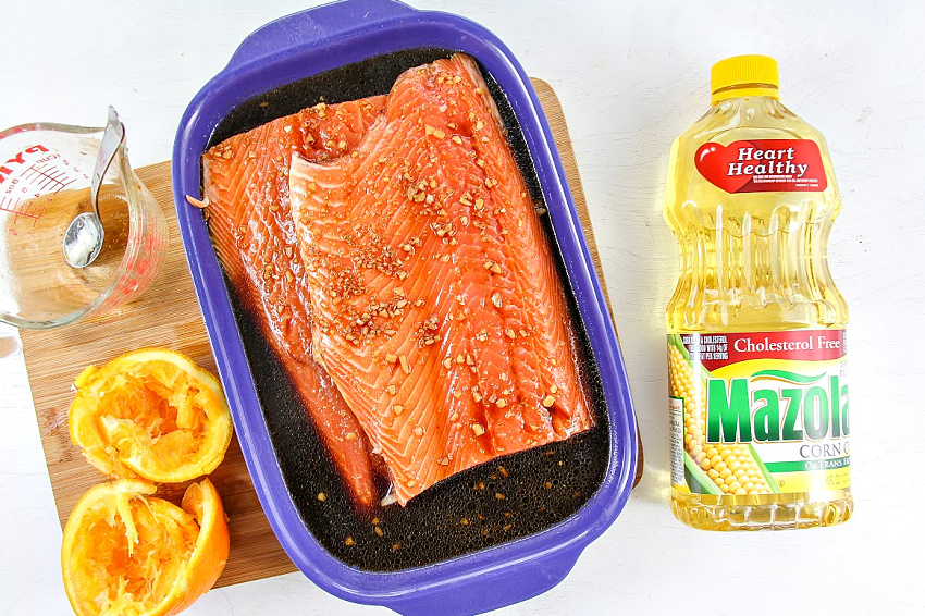 Salmon in a homemade marinade.