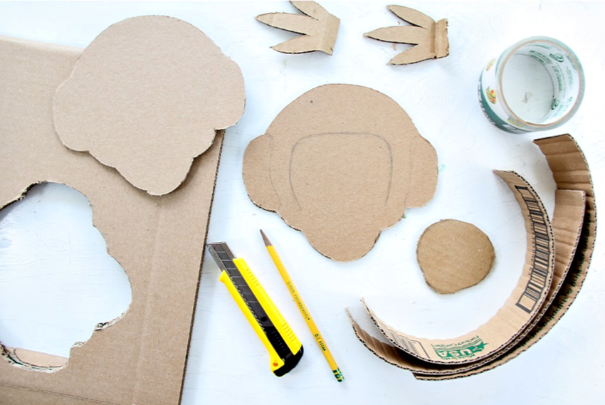 Cardboard cut-outs to make a monkey pinata for a Dora birthday party.