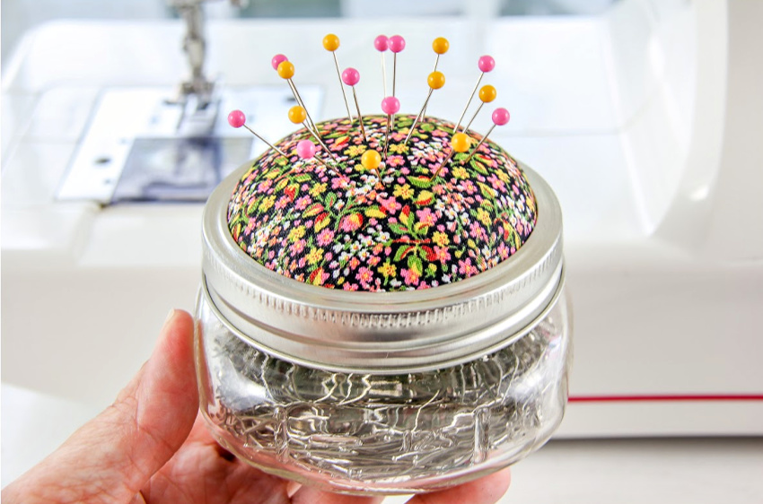 handmade pin cushion jar