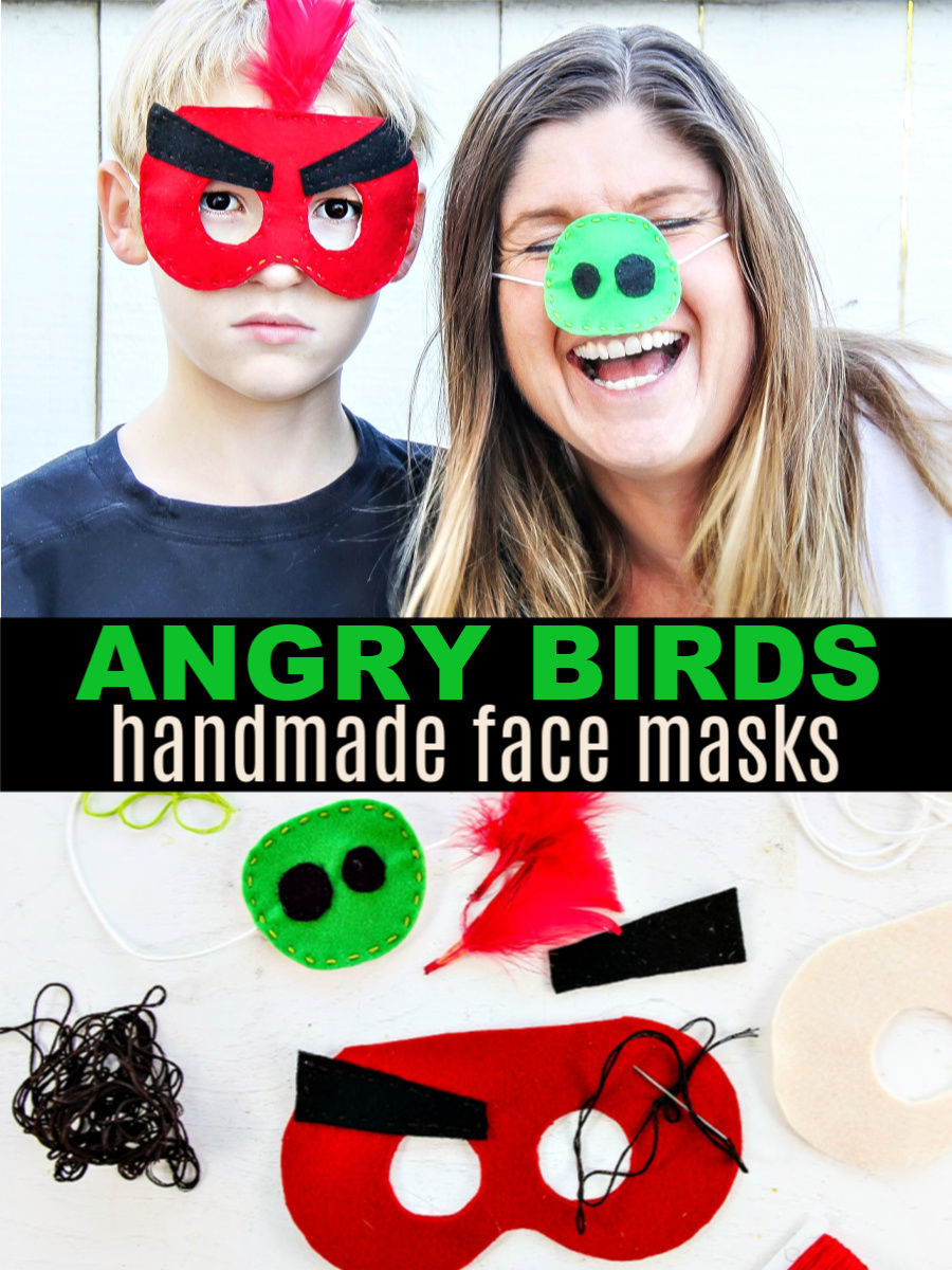 Angry birds crafts. Handmade face masks for kids Pinterest image.