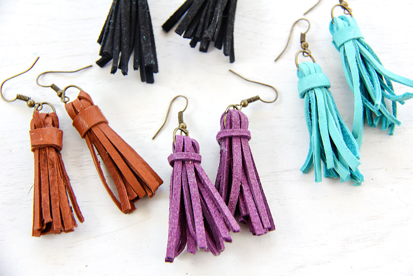 handmade leather and suede tassel earrings