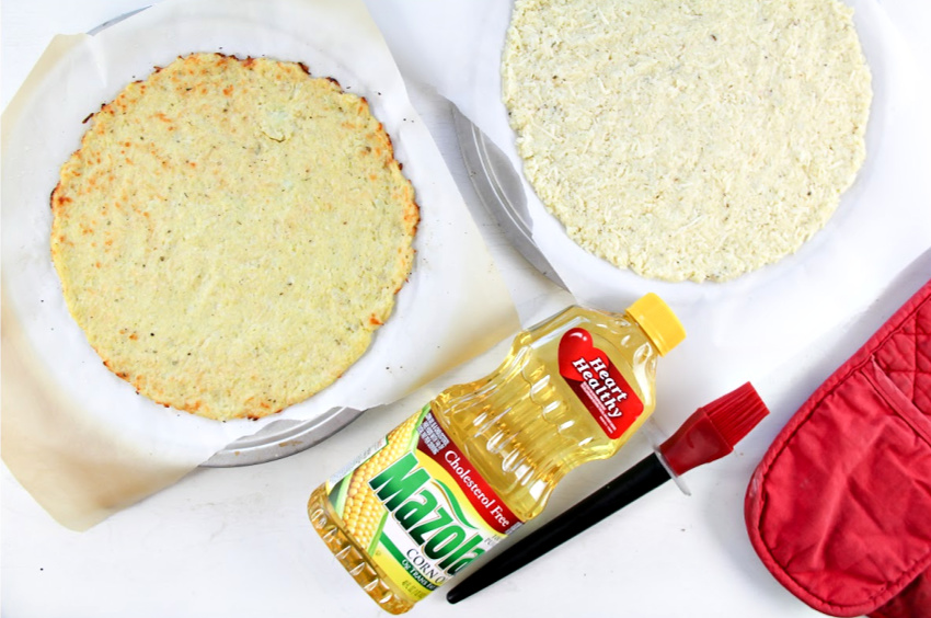 Cauliflower pizza crusts being made from scratch