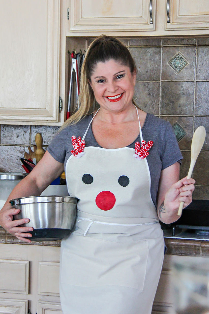 A semi-handmade reindeer apron for Christmas baking.