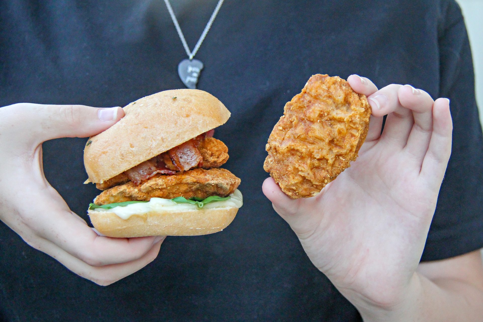 Gluten-free breaded chicken and bacon sandwiches using Caulipower chicken tenders.