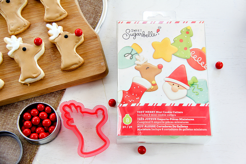 christmas cookie cutter package and reindeer cookies