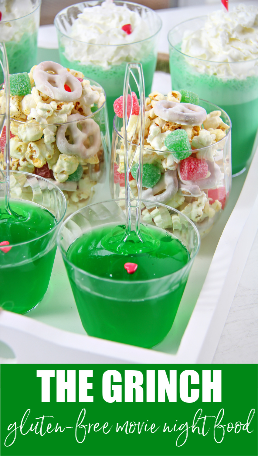 The Grinch movie night gluten-free treats Pinterest image