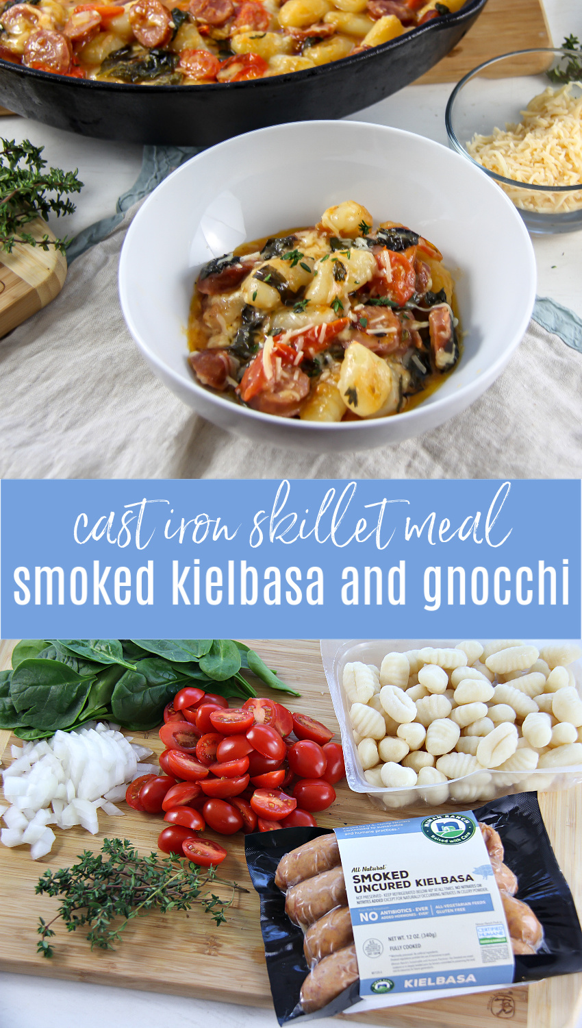 Smoked kielbasa and gnocchi Pinterest image