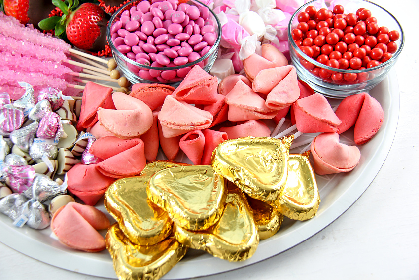 valentines day chocolate heart pops and pink fortune cookies