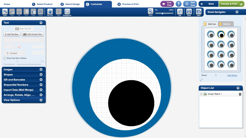 avery labels blue and black eyeball circle