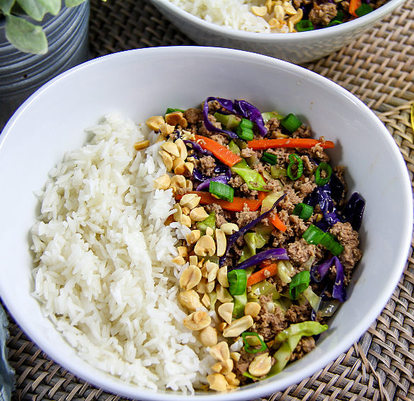 ground turkey with cabbage and rice stir fry
