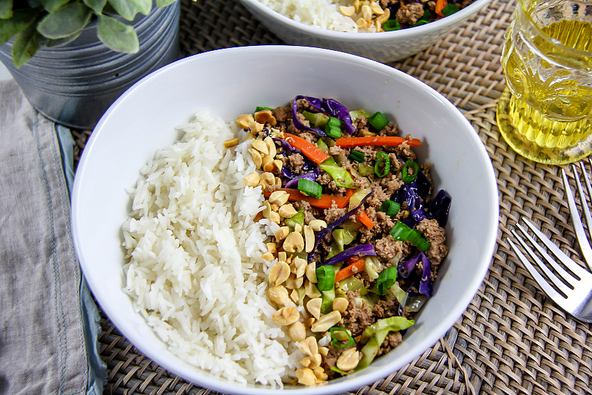 ground turkey with cabbage and rice stir fry