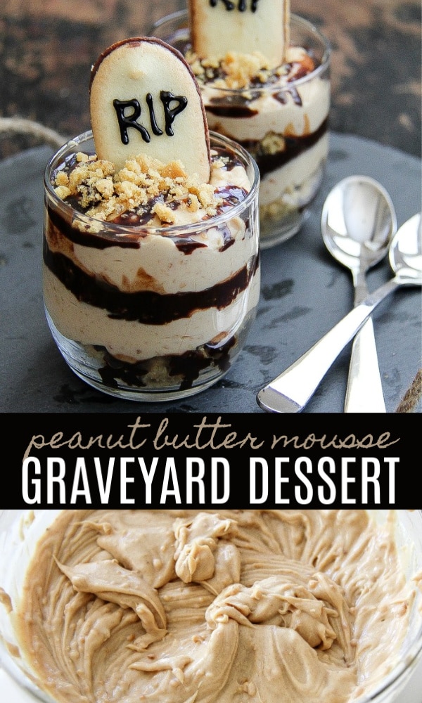 Peanut butter mousse Halloween dessert Pinterest image.