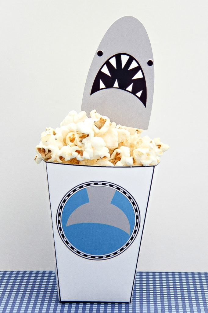 printable shark snack tubs with topper for shark week