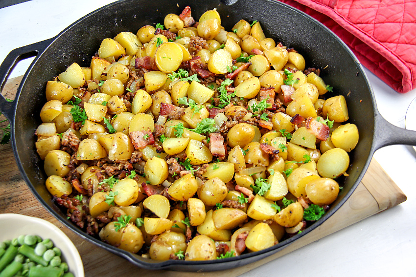 cast iron skillet warm potato salad