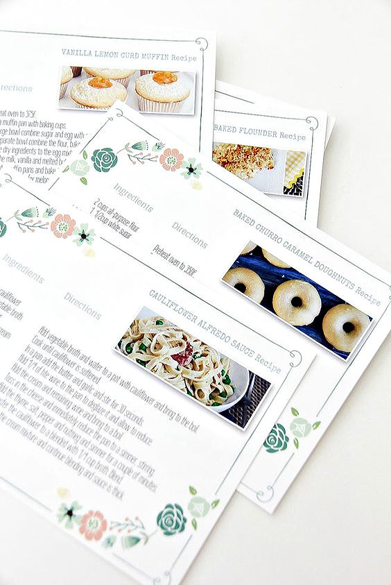 printed recipe cards for a handmade recipe book