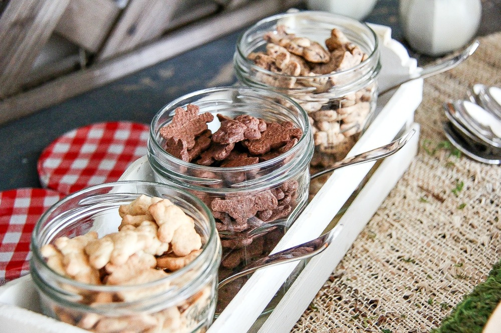 assorted flavors of Teddy Grahams in mason jars