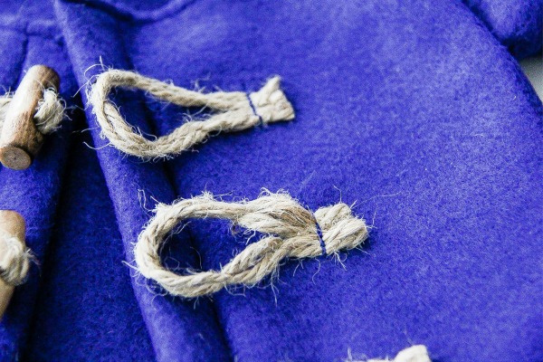 rope loops on a jacket for closing with toggles