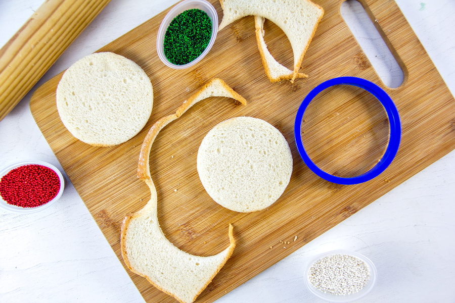 bread cut into circles using a cookie cutter