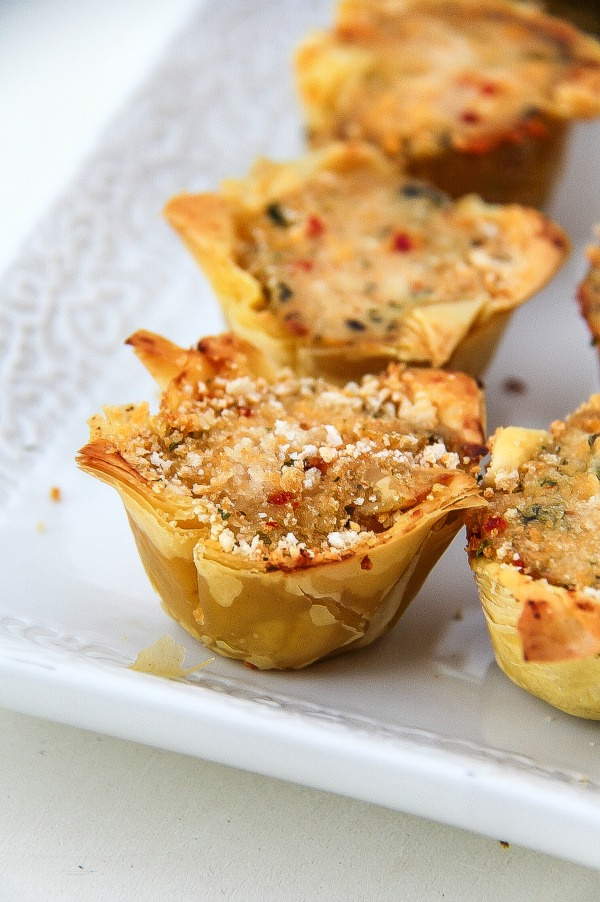 piri piri phyllo cups on a white tray