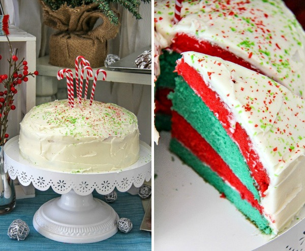 red and green layered christmas cake