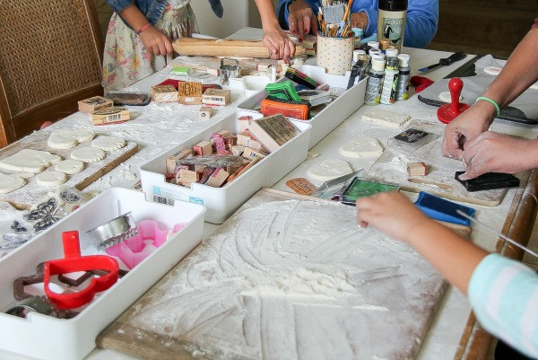 girls making salt dough ornaments 