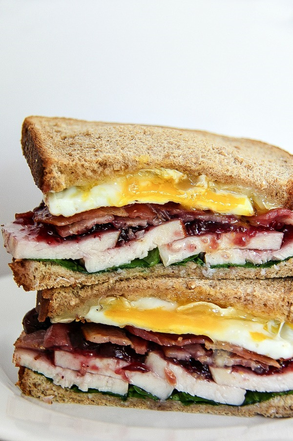 Turkey cranberry and brie breakfast sandwich using Thanksgiving leftovers.