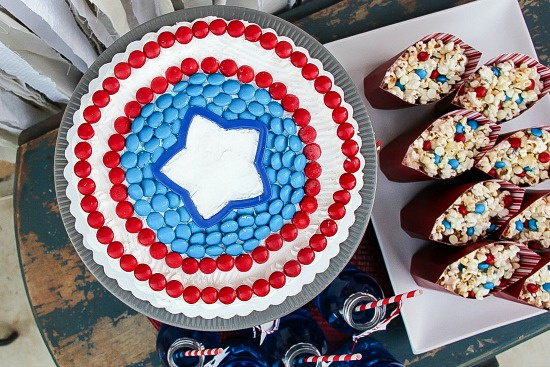 red white and blue cake to celebrate captain america party or 4th of july