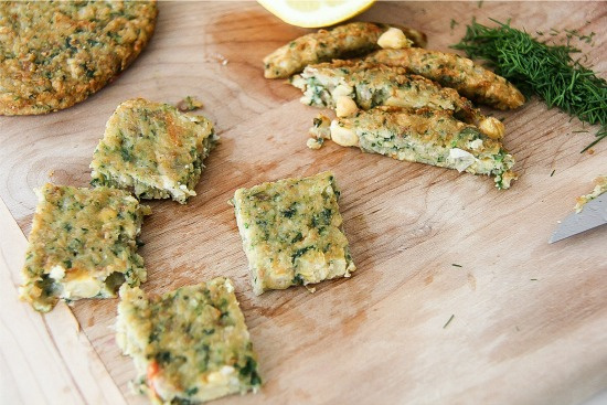 chickpea burgers cut into bite-sized pieces