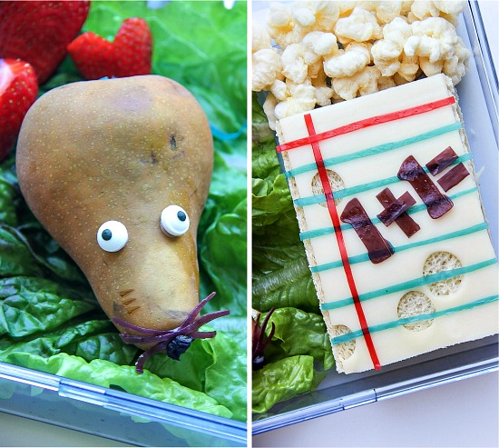 a mouse pear and school notebook sandwich fun lunch for kids